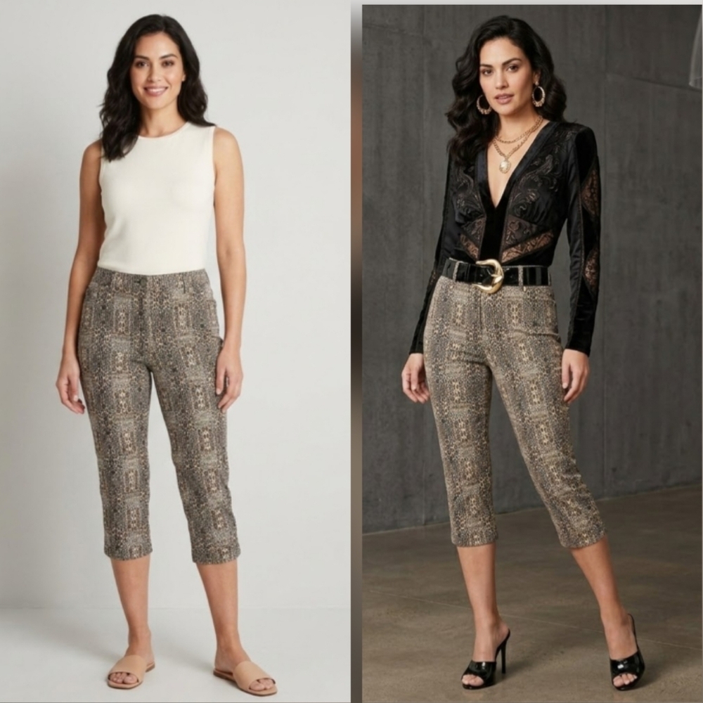 Tanjay Animal Print Capri Pants - Safari Chic - Mob Wife Aesthetic-Size 10